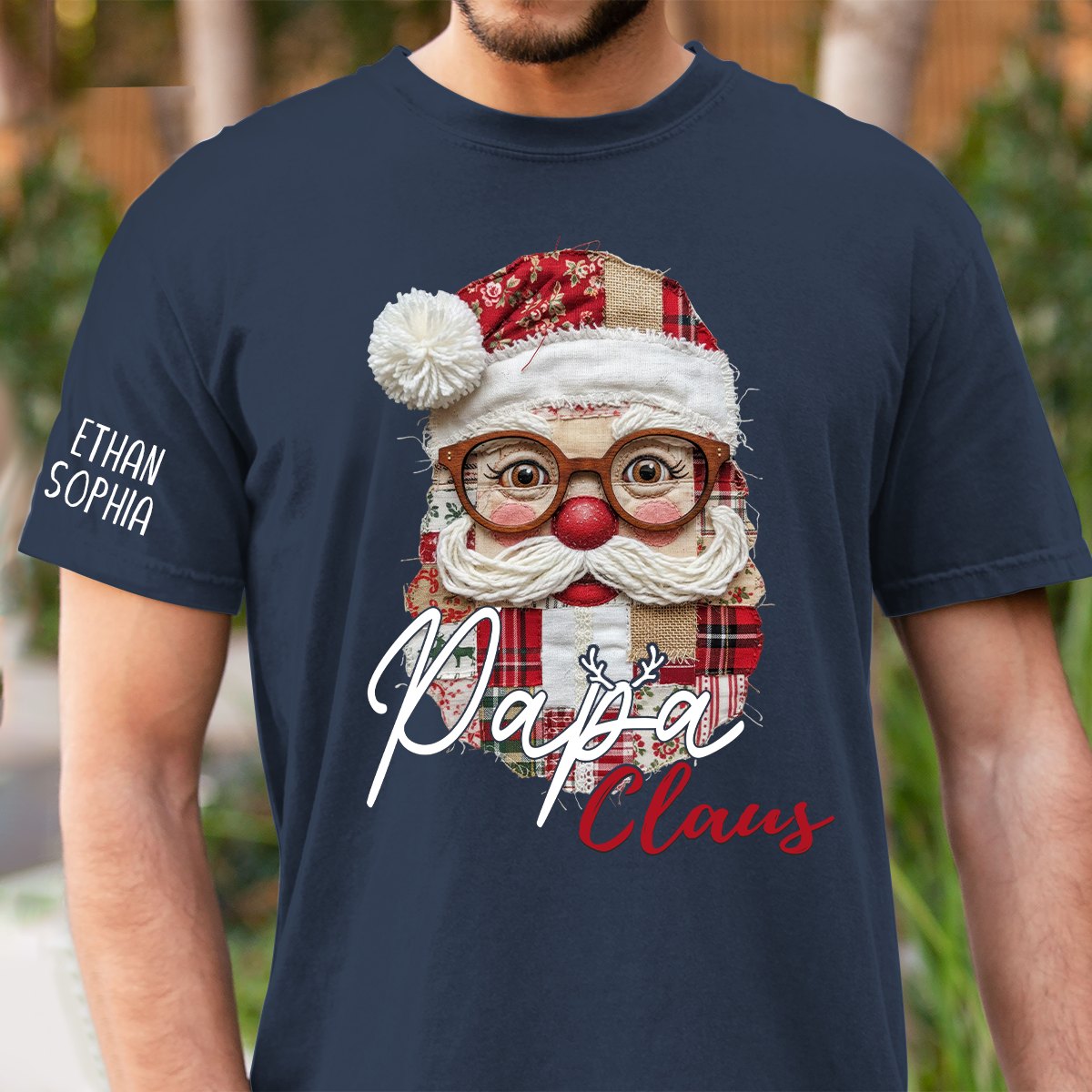 Merry Christmas Santa Patchwork Custom Name Gift for Papa And Kids