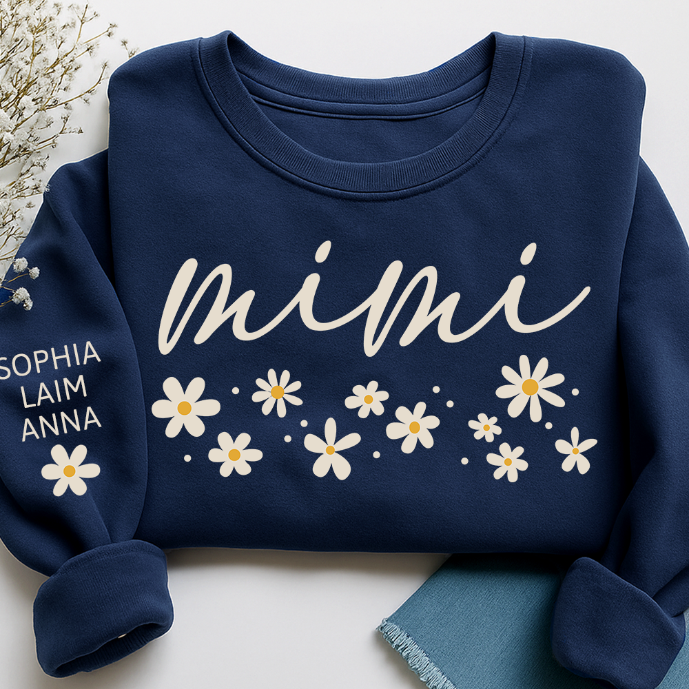 Personalized Floral Daisy Sweatshirt, Custom Nicknames for Mimi And Kids
