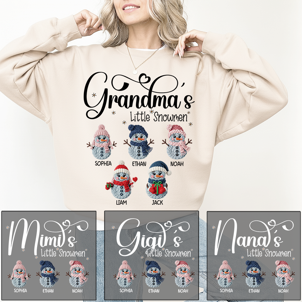Personalized Grandma’s Little Snowmen Sweatshirt, Custom Christmas Gift with Kids’ Names