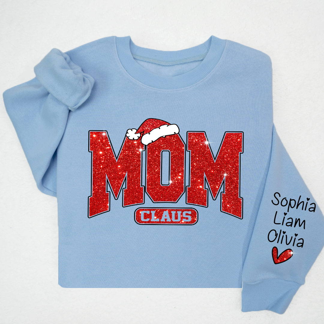 Glitter Merry Christmas Mom Sweatshirt With Kid Names On Sleeve, Mothers Day Gift LTP01