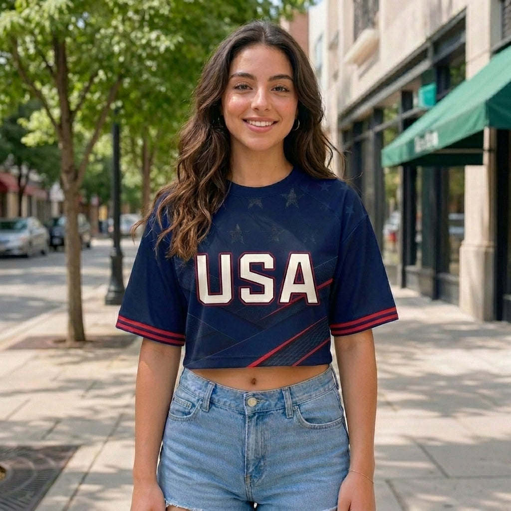 Custom Women's USA 2026 Jersey Crop Tee - Personalized Birthday Gifts For Soccer Lovers, Sports Fans, Sports Lovers - Stars, Stripes & Soccer Pride
