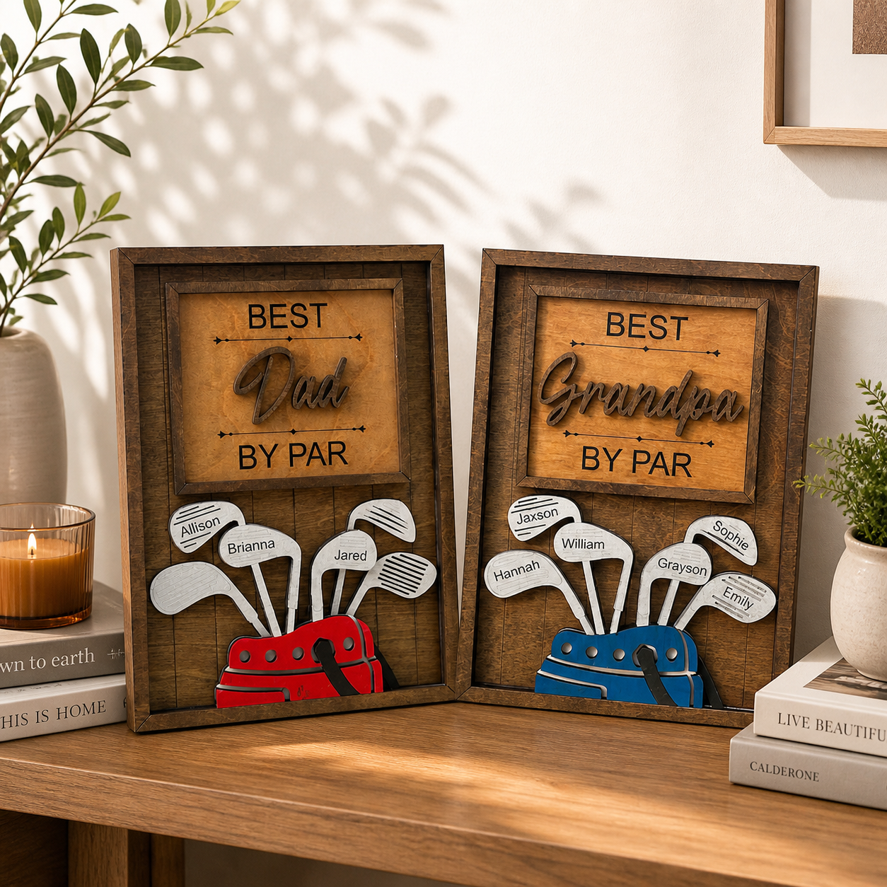 Personalized Grandpa Golf Wood Sign, Custom Name Golf Club Frame, Best Grandpa by Par Gift for Father