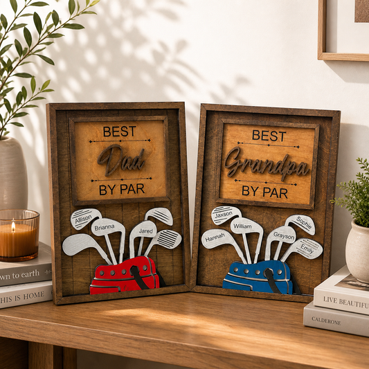 Personalized Grandpa Golf Wood Sign, Custom Name Golf Club Frame, Best Grandpa by Par Gift for Father