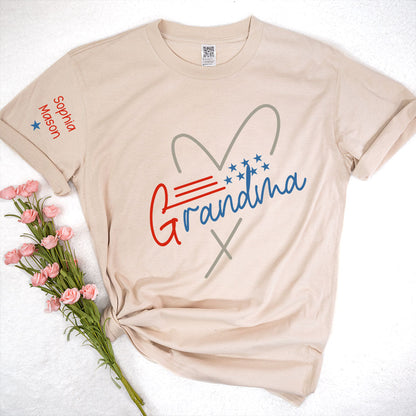 Grandma Heart 4th Of July Shirt, Custom Grandma And Grandkids T-Shirt