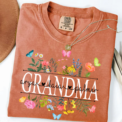 Personalized Grandma Comfort Colors Custom Watercolor Wildflower Grandma T-Shirt