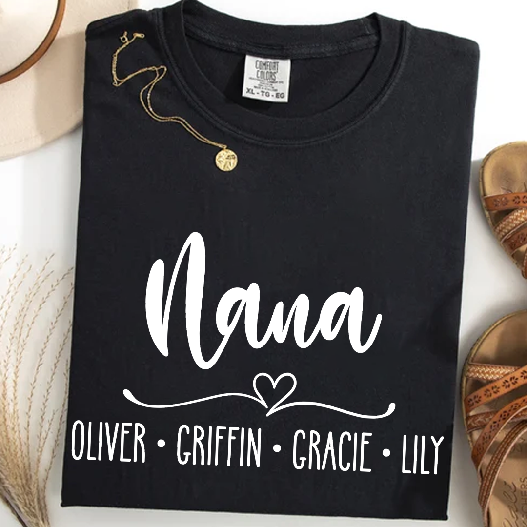Comfort Colors Personalized Nana Shirt with Grandkids' Names - Custom Family Gift for Nana