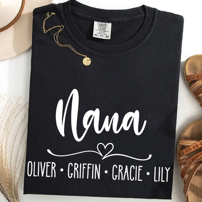 Comfort Colors Personalized Nana Shirt with Grandkids' Names - Custom Family Gift for Nana