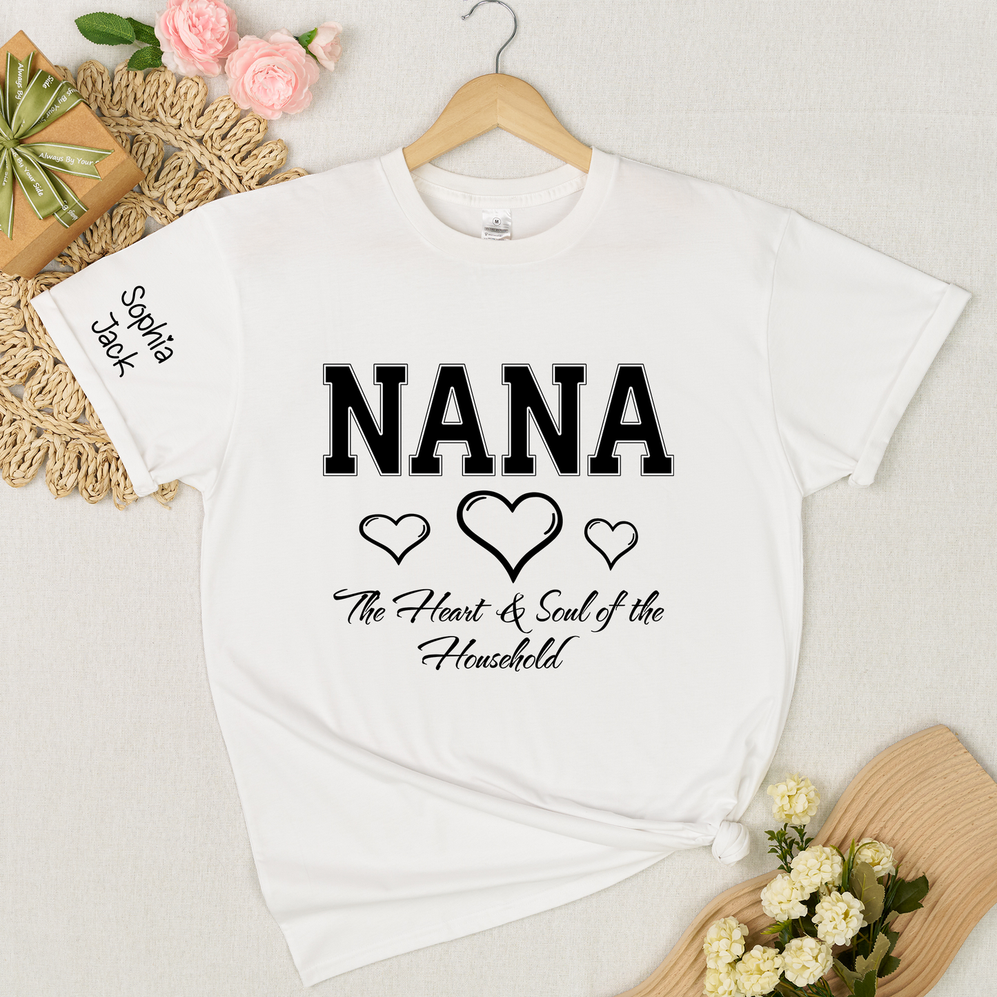 Personalized "Heart & Soul of the Household" T-Shirt – Custom Nana, Mimi, Grandma, Gigi Shirts, Family Gift for Mother’s Day,