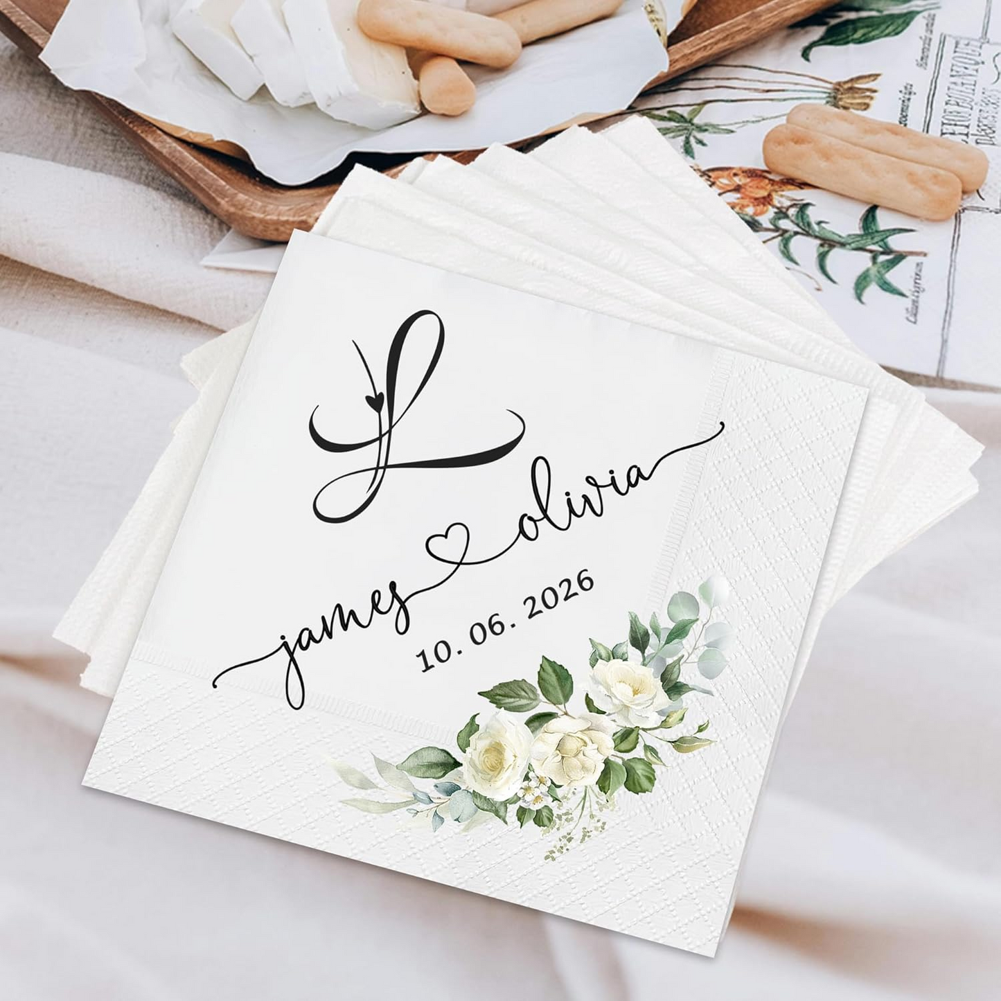 Personalized Wedding Napkins – Custom Name Floral Elegant Bride & Groom Table Decor