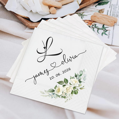 Personalized Wedding Napkins – Custom Name Floral Elegant Bride & Groom Table Decor