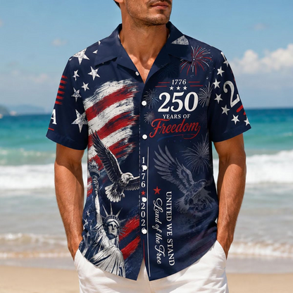 Patriotic Hawaiian Shirts for Men USA 250 Anniversary 1776-2026 Fourth of July Shirt Button Up Eagle Independence Day