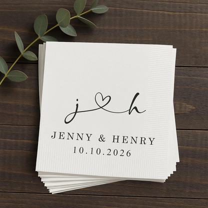 Personalized Wedding Cocktail Napkins – Custom Name Elegant Bride & Groom Table Decor