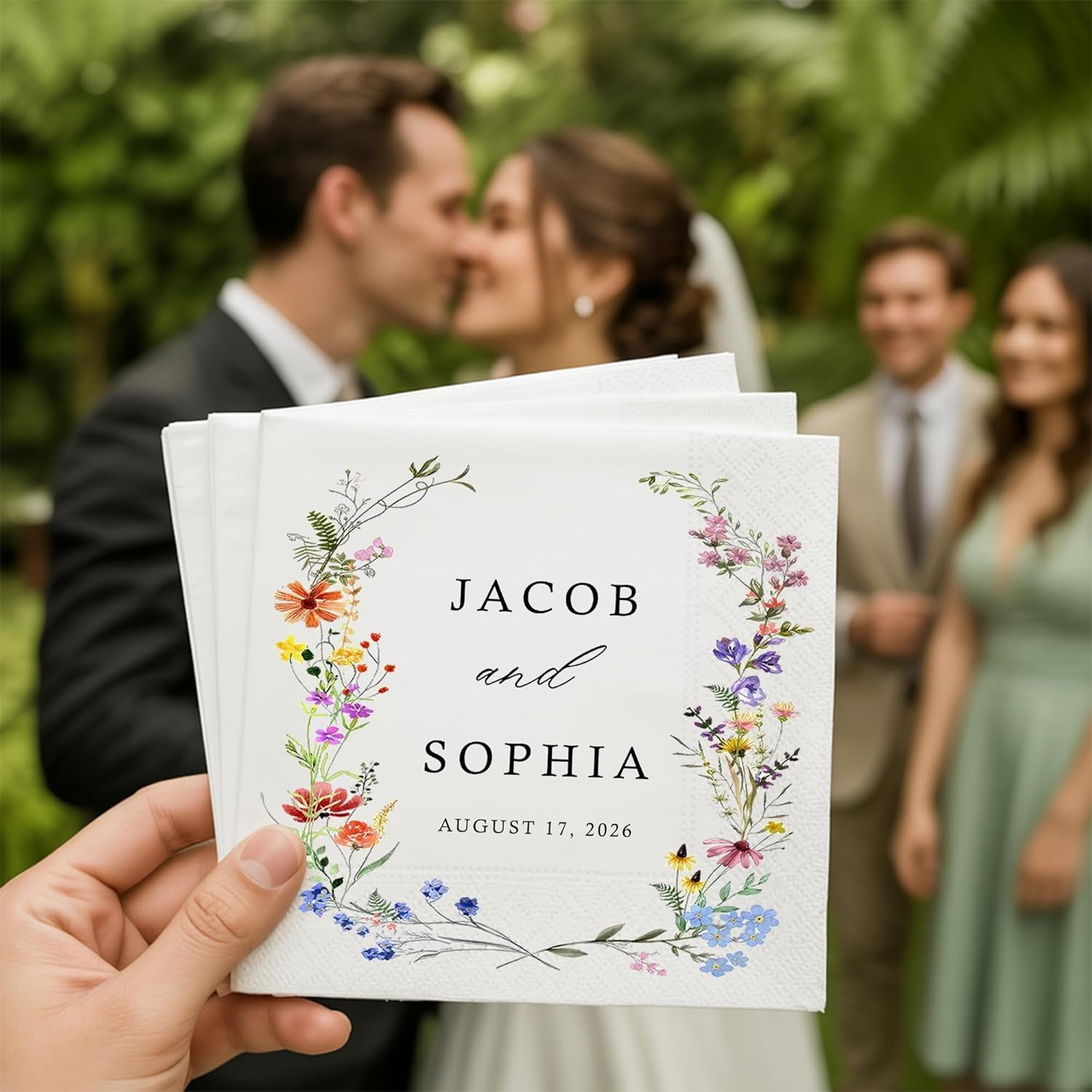 Personalized Monogram Wedding Napkins – Custom Initials Elegant Blue Floral Design