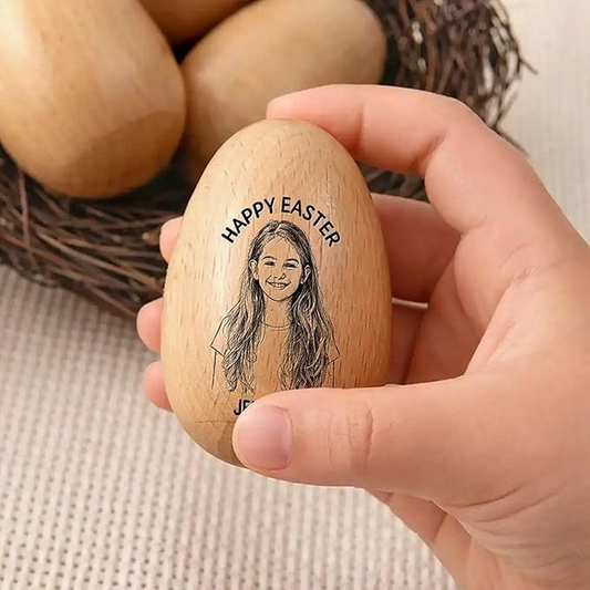 Custom Photo Portrait Sketch Egg, Personalized Musical Wooden Easter Egg Shaker, Engraving Eggs Shaker Gift for Easters, Birthdays, First Easter Gifts, Easters Table Decoration for Family
