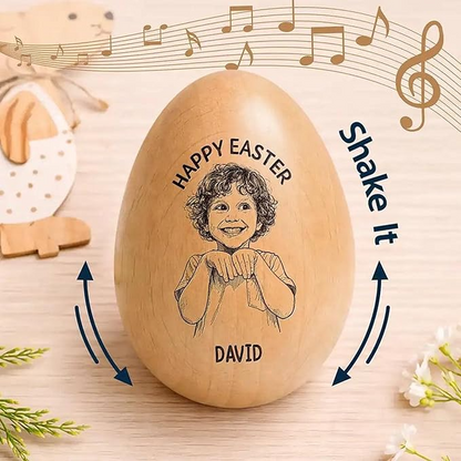 Custom Photo Portrait Sketch Egg, Personalized Musical Wooden Easter Egg Shaker, Engraving Eggs Shaker Gift for Easters, Birthdays, First Easter Gifts, Easters Table Decoration for Family