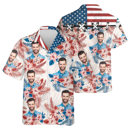 Personalized Hawaiian Shirt with Faces, Short Sleeve Tropical Floral Button, Down Beach Shirt for Men