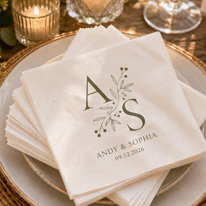 Personalized Monogram Wedding Napkins – Custom Initials Elegant Blue Floral Design