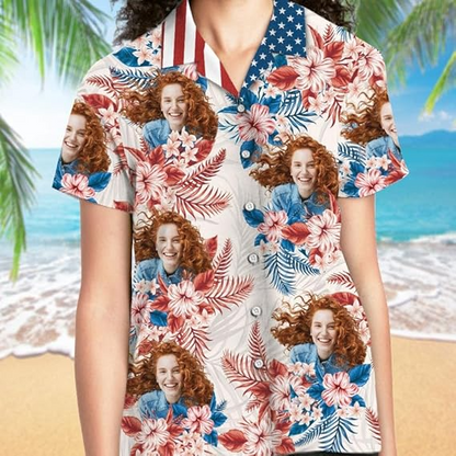 Personalized Hawaiian Shirt with Faces, Short Sleeve Tropical Floral Button, Down Beach Shirt for Men