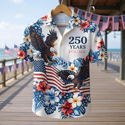 USA 250th Anniversary Hawaiian Shirt, Patriotic Eagle & Statue of Liberty 250 Years of Freedom Gift for Men V4