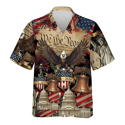 USA 250th Anniversary Hawaiian Shirt, Patriotic Eagle & Statue of Liberty 250 Years of Freedom Gift for Men V5