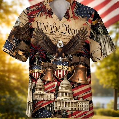 USA 250th Anniversary Hawaiian Shirt, Patriotic Eagle & Statue of Liberty 250 Years of Freedom Gift for Men V5