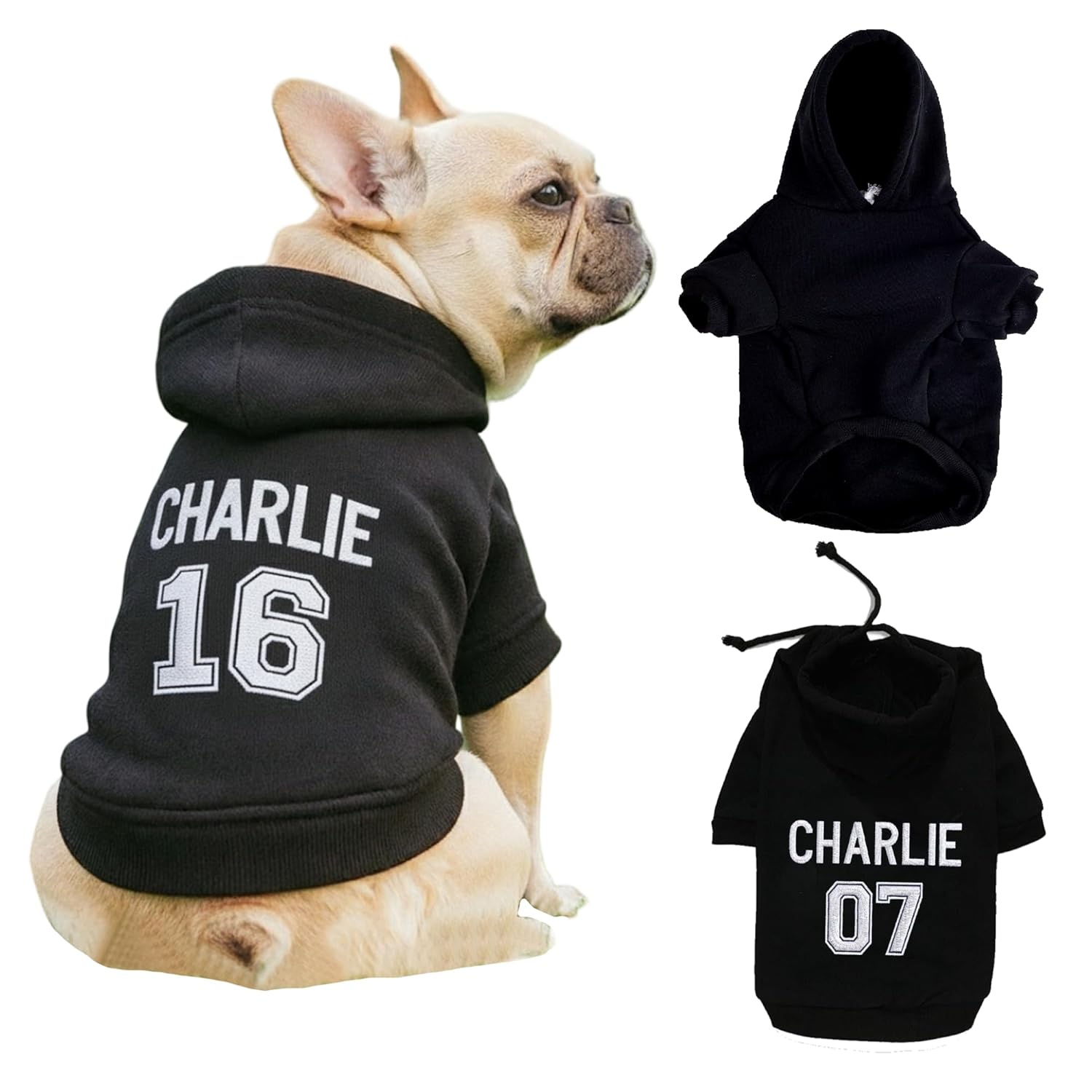 Personalized Name Dog Hoodie, Embroidered Puppy Sweater with Name/Text, Custom Pet Clothes Warm Winter Outfit for Dogs