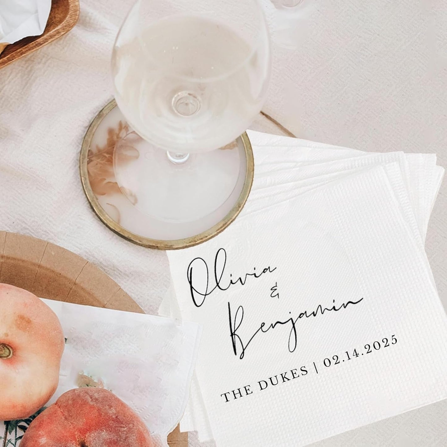 Personalized Wedding Cocktail Napkins – Custom Name Elegant Floral Table Decor