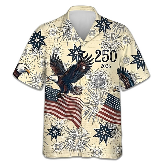 USA 250th Anniversary Hawaiian Shirt, Patriotic Eagle & Statue of Liberty 250 Years of Freedom Gift for Men V3