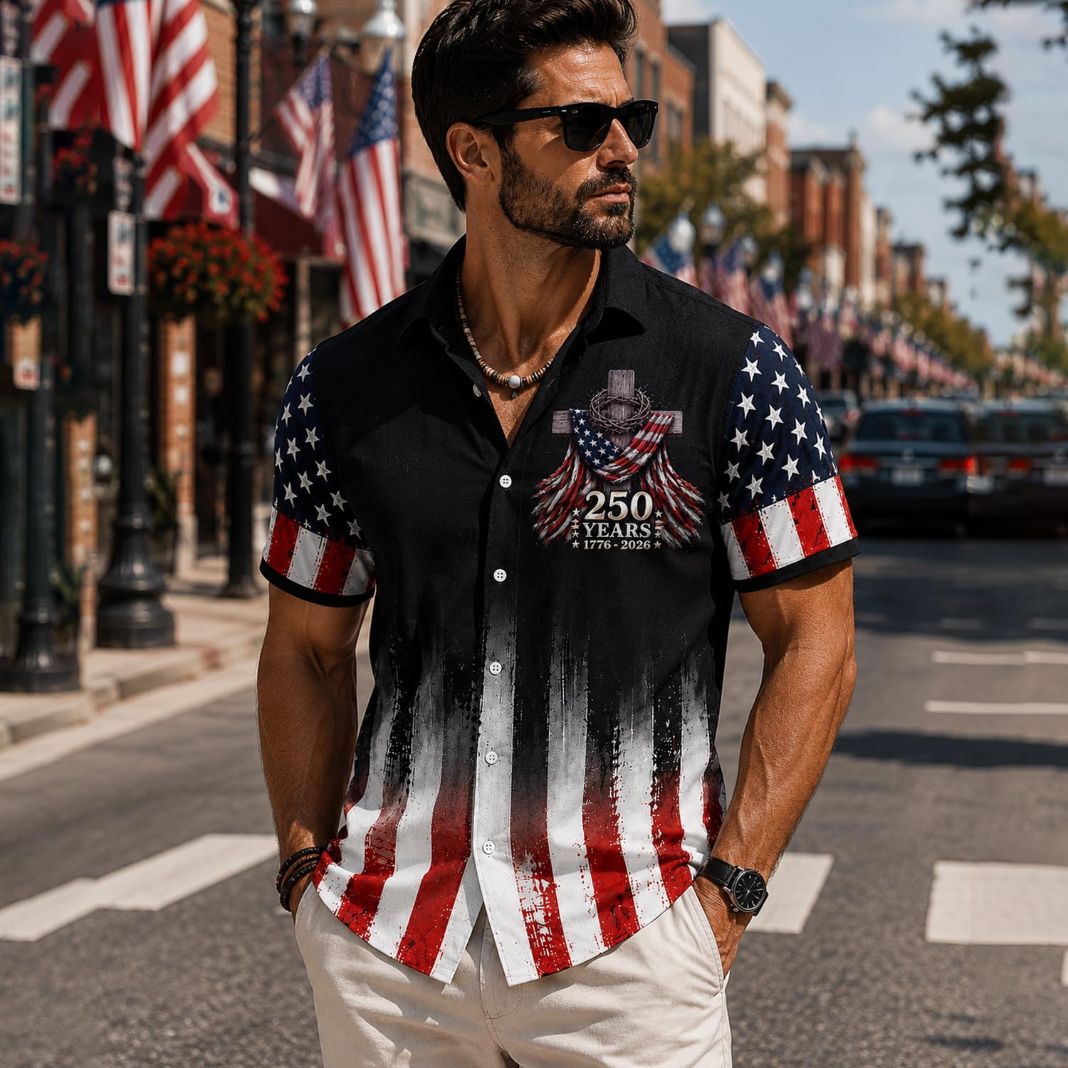 America 250TH Anniversary Hawaiian Shirt 1776-2026, Patriotic Eagle Flag Button Down Shirts Men, Gifts for Independence Day V2