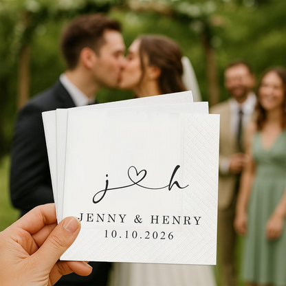 Personalized Wedding Cocktail Napkins – Custom Name Elegant Bride & Groom Table Decor