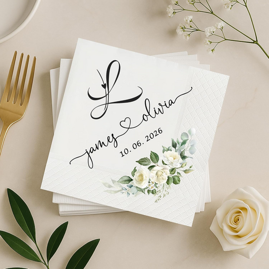Personalized Wedding Napkins – Custom Name Floral Elegant Bride & Groom Table Decor