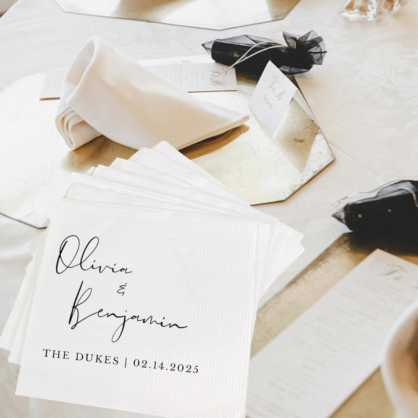 Personalized Wedding Cocktail Napkins – Custom Name Elegant Floral Table Decor