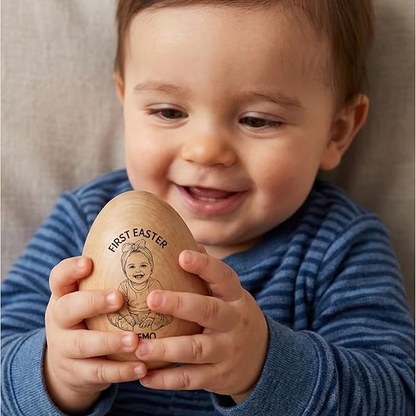 Custom Photo Portrait Sketch Egg, Personalized Musical Wooden Easter Egg Shaker, Engraving Eggs Shaker Gift for Easters, Birthdays, First Easter Gifts, Easters Table Decoration for Family