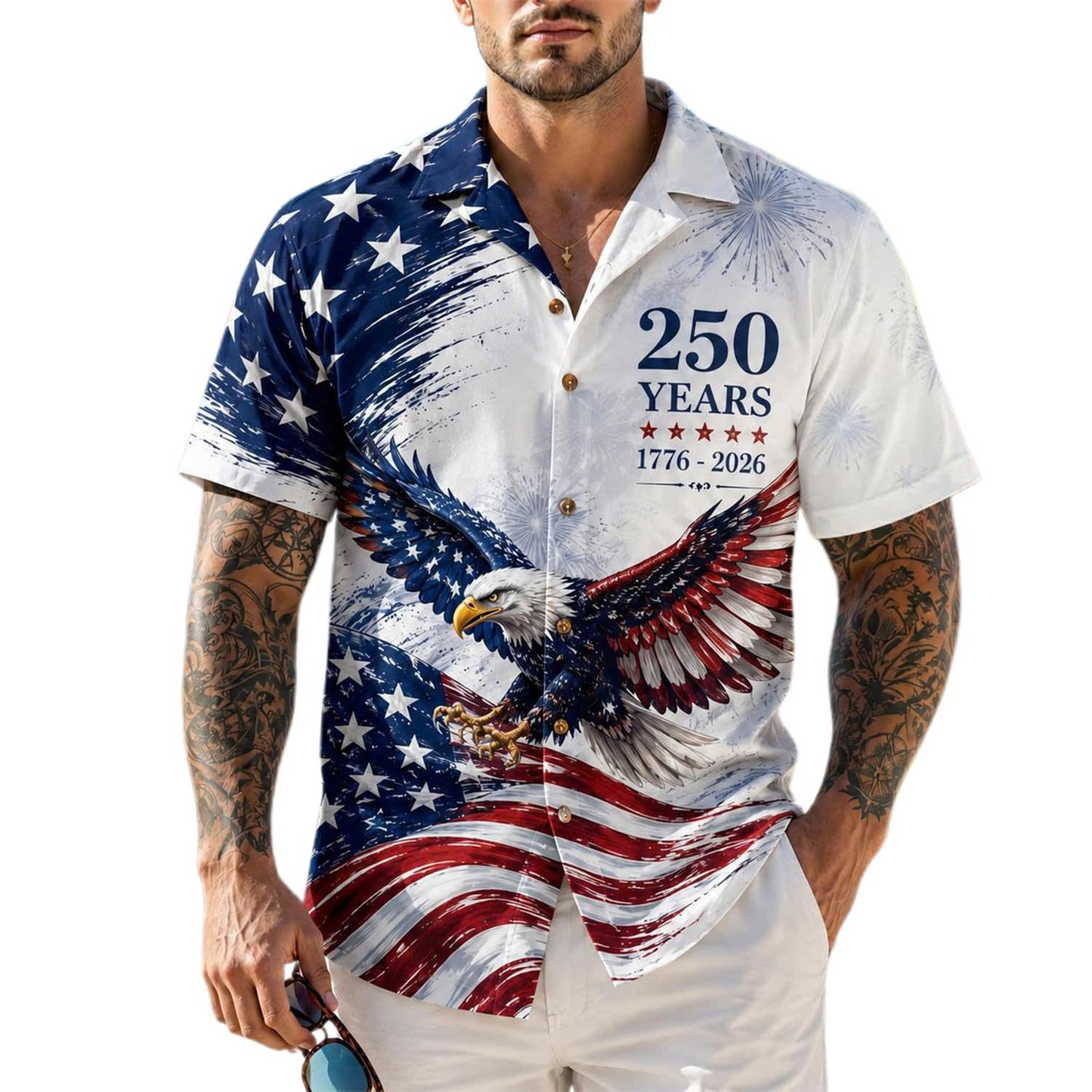 America 250TH Anniversary Hawaiian Shirt 1776-2026, Patriotic Eagle Flag Button Down Shirts Men, Gifts for Independence Day