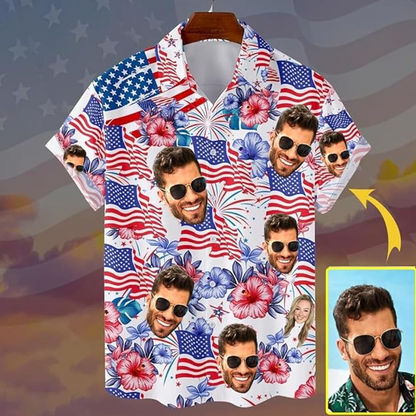Custom Hawaiian Shirt with Faces, Tropical Floral Shirt Short Sleeve Button Down Beach Shirt, Custom Pet Hawaiian Shirt