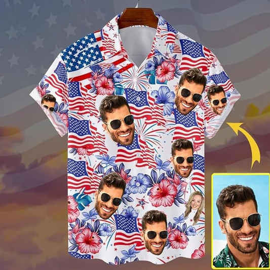 Custom Hawaiian Shirt with Faces, Tropical Floral Shirt Short Sleeve Button Down Beach Shirt, Custom Pet Hawaiian Shirt