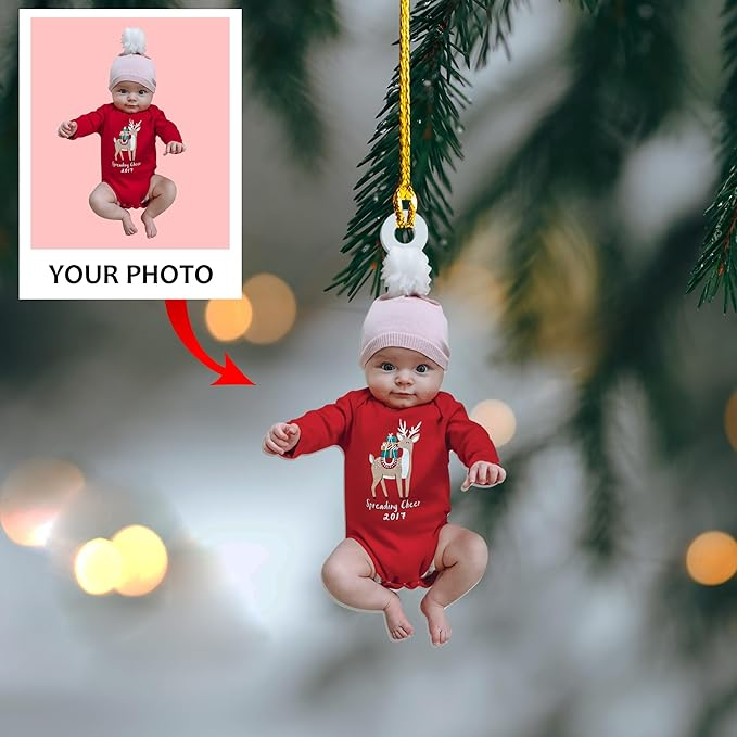 Personalized Photo Baby 1st Christmas Ornament, Custom Baby Christmas Tree Decor, Acrylic