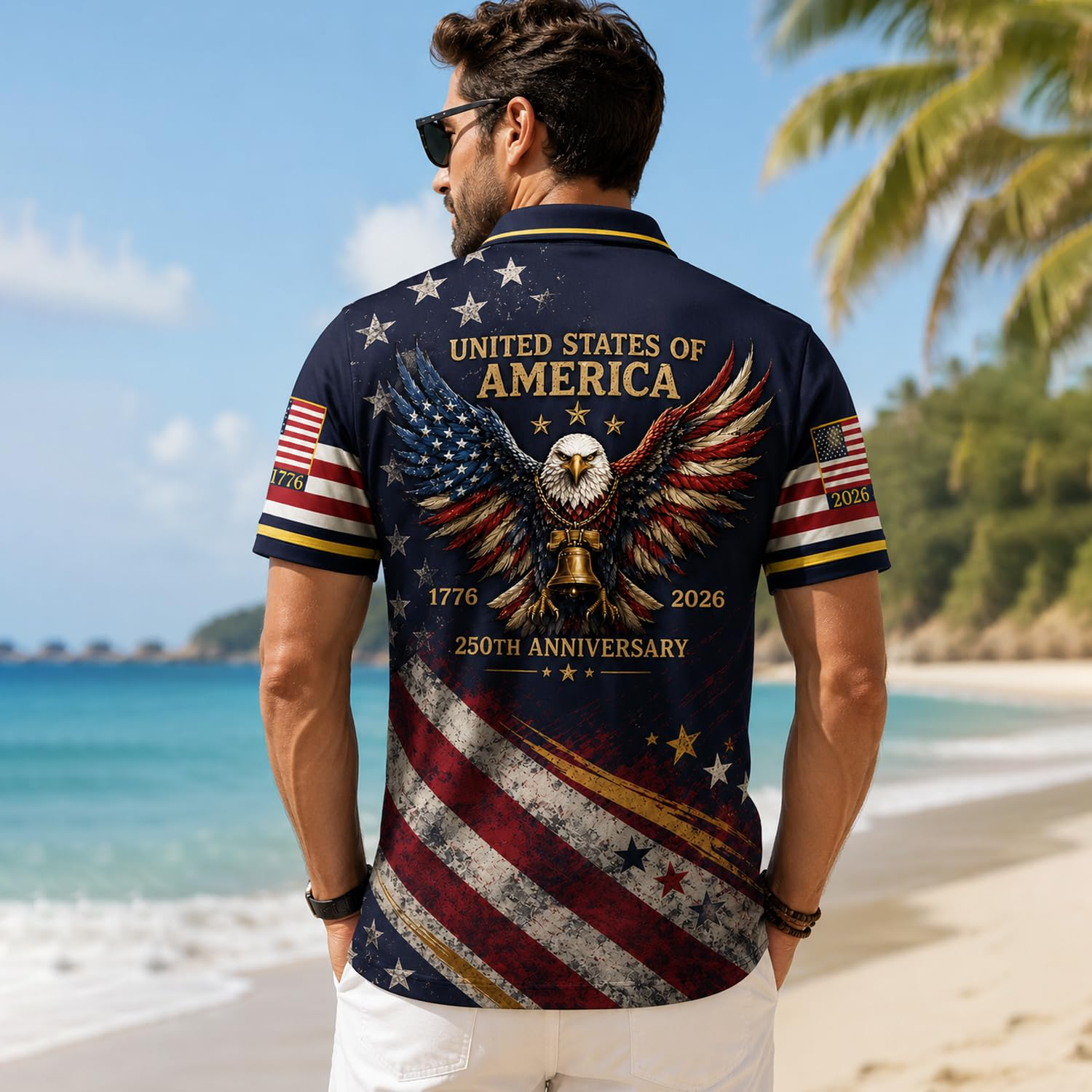 250 Anniversary USA Hawaiian Shirt 1776–2026, 4th of July Shirts, Patriotic Eagle Flag Button Down Shirts for Men