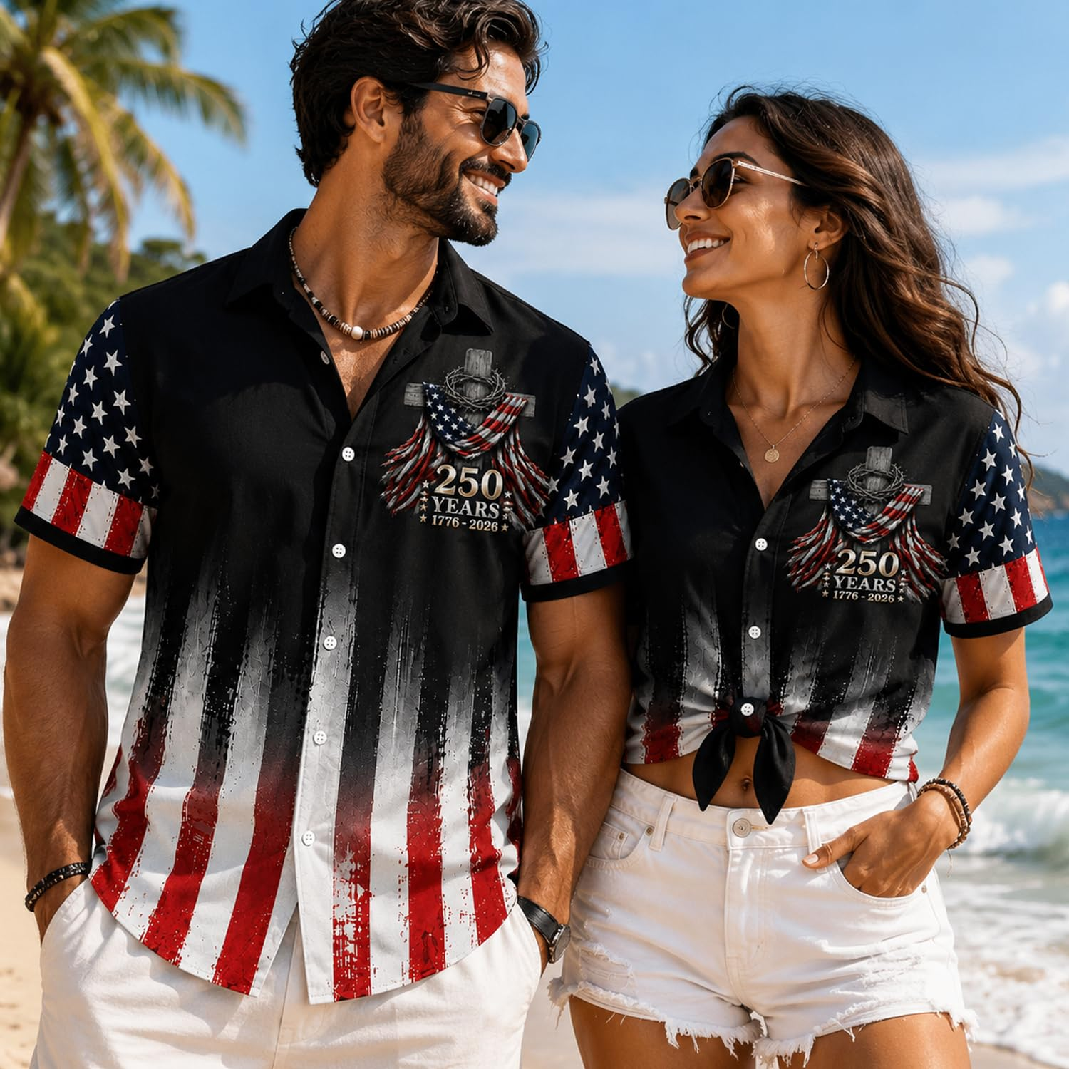 America 250TH Anniversary Hawaiian Shirt 1776-2026, Patriotic Eagle Flag Button Down Shirts Men, Gifts for Independence Day V2