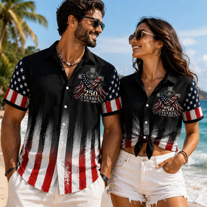 America 250TH Anniversary Hawaiian Shirt 1776-2026, Patriotic Eagle Flag Button Down Shirts Men, Gifts for Independence Day V2
