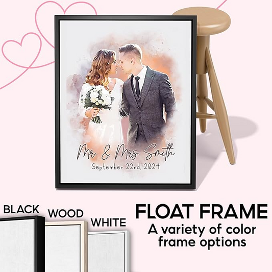 Custom Watercolor Portrait Canvas Wall Art for Couple, Personalized Picture Frames for Couples, Couples Wall Decor Bedroom, Customized Gifts for Boyfriend Girlfriend Valentines Day Anniversary