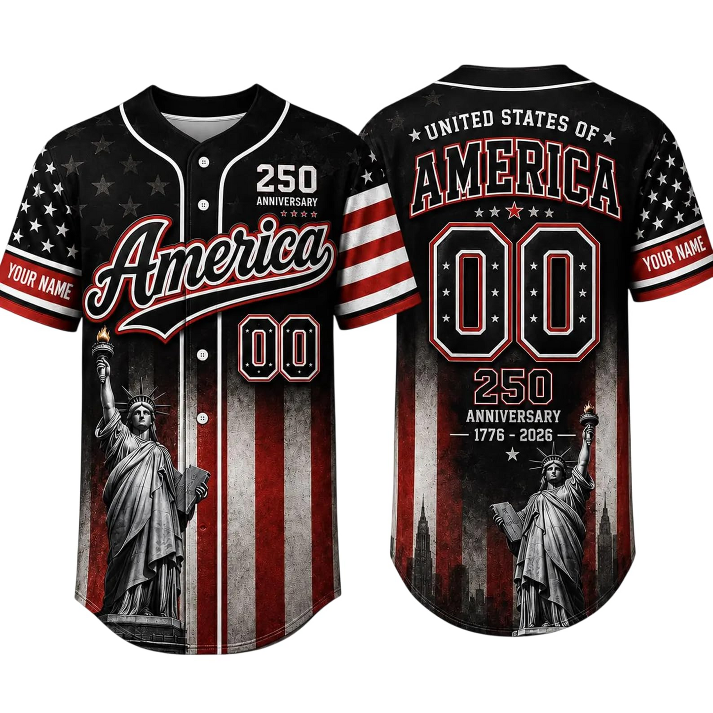Personalized USA Baseball Jersey Custom Name Number Button Down Sports Shirt Patriotic American Flag Team for Men Women