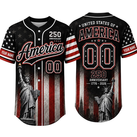 Personalized USA Baseball Jersey Custom Name Number Button Down Sports Shirt Patriotic American Flag Team for Men Women