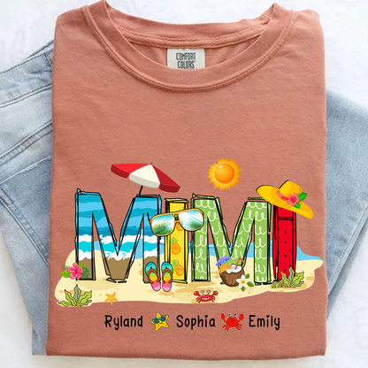 Custom Beach Mimi Shirt – Personalized Grandma T-Shirt with Grandkids Names