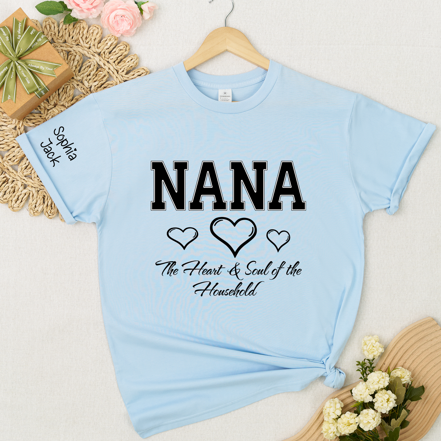 Personalized "Heart & Soul of the Household" T-Shirt – Custom Nana, Mimi, Grandma, Gigi Shirts, Family Gift for Mother’s Day,