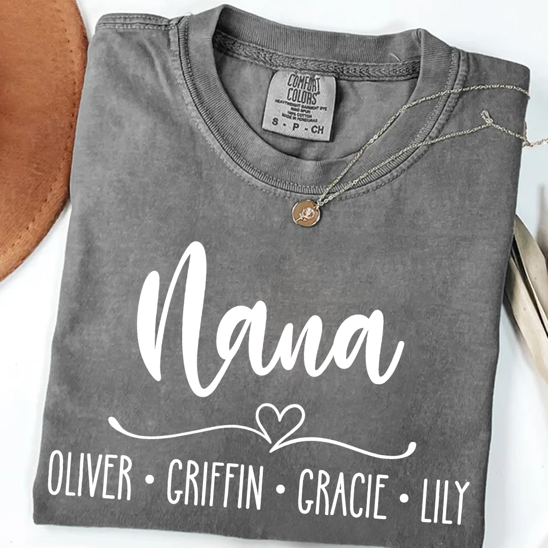 Comfort Colors Personalized Nana Shirt with Grandkids' Names - Custom Family Gift for Nana