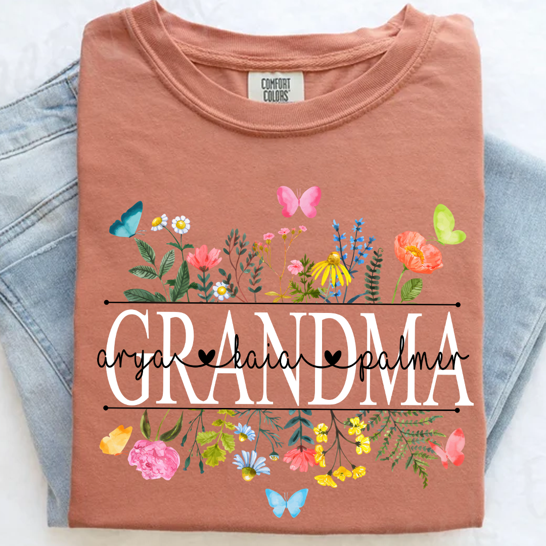 Personalized Grandma Comfort Colors Custom Watercolor Wildflower Grandma T-Shirt