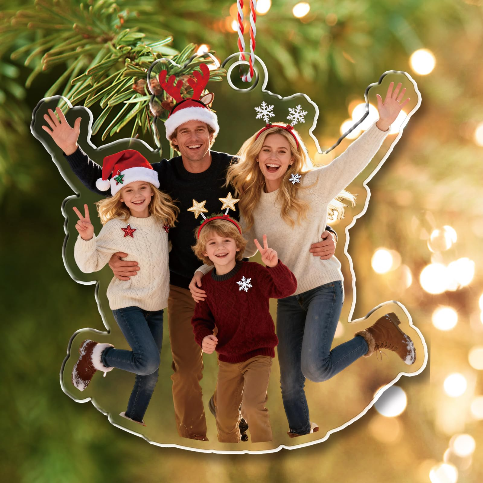 Personalized Family Christmas Ornament 2025, Custom Funny Photo Acrylic Decoration, 2D Double-Layer Design, Unique Xmas Gift For Family Friends Lovers And Pets
