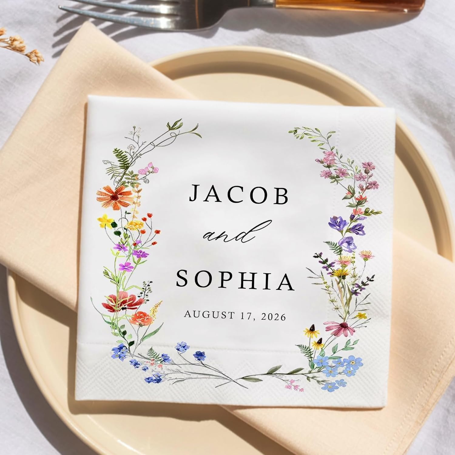 Personalized Monogram Wedding Napkins – Custom Initials Elegant Blue Floral Design