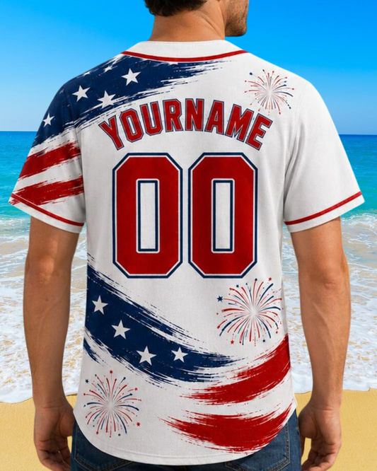Personalized USA Baseball Jersey Custom Name Number Button Down Sports Shirt Patriotic American Flag Team for Men Women V3